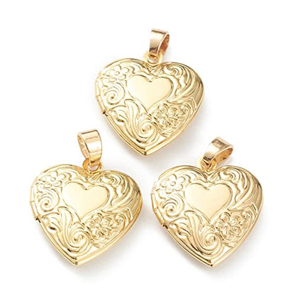 Craftdady 18K Gold Plated Brass Photo Locket Frame Pendants Charms for Necklaces Personalized Jewelry Crafts Making - size: 22.5x19.5mm Heart a