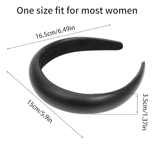Black Leather Padded Headband Soft,Womens Dressy Hairband | Wide Headband,Trendy Styles,Stylish,Fancy,Comfortable,Daily,Prom,Party,Head Accessories