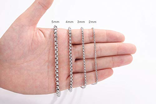 Square Rolo Chain Necklace Stainless Steel Round Box Necklace for Men & Women - size: 32 Inches, style: 7 mm Wide