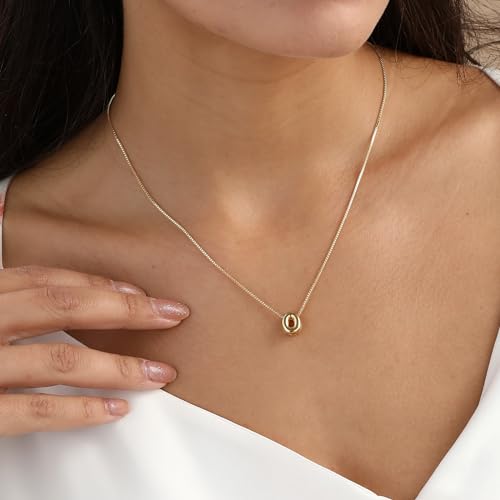14K Gold Plated Bubble Letter Necklace, Tarnish Free and Waterproof Dainty Initial Necklace for Women, Trendy Personalized Gold Jewelry Gift for Her - color: Gold, style: O