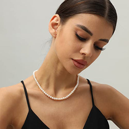 XYJZXY Pearl Necklace with Golden Charm, 18-Inch Adjustable Chain, 5-6mm White Pearls, Women Pearl Choker Necklace, Handmade Jewelry - style: pearl necklace