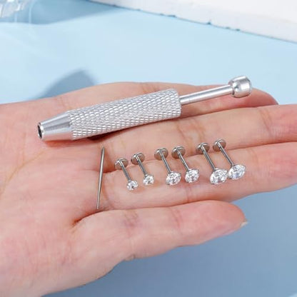 Uni-J Flat Back Stud Earrings for Women Hypoallergenic Surgical Stainless Steel Internal Thread Tragus Helix Cartilage Conch Nose Monroe Labret Medusa Piercing Jewelry /Be Equipped With Piercing Ball Grabber Tool(18G/20G - Gold/Silver/Black/Rose Gold) - c