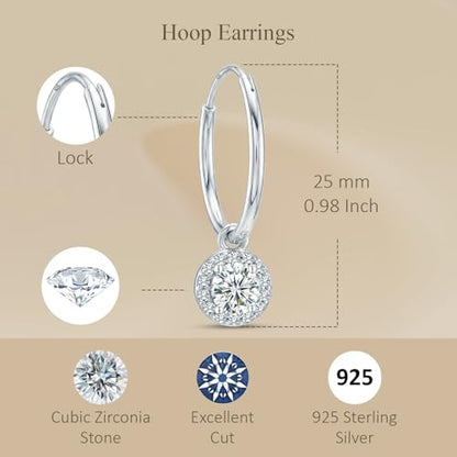LeCalla 925 Sterling Silver Huggie Hoop Earrings for Women | Rhodium-Plated CZ & Moissanite Dangle Hoop Earrings | Heart, Double Hoop & 3 Stone Designs Hoops | Hypoallergenic Small Hoops Earring Gift for Women - style: Design 06 – Hoops with CZ Charm