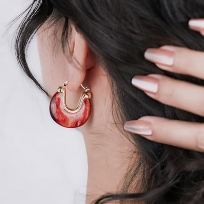 Chunky Gold Resin Hoop Earrings Leverback Statement Huggie Hoops Dangle Drop Dressy Earring Prom Festival Vacation Jewelry for Women - color: Burgundy, size: Drop
