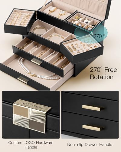 VLANDO Jewelry Box,4-Layer Design with Retractable Tray and 2 Drawers, Black - color: E.Black, size: 4-Layer