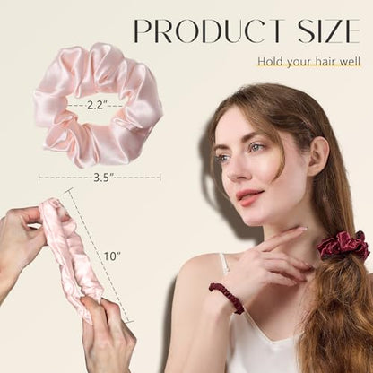 ZIMASILK 100% Pure Mulberry Silk Hair Scrunchies for Women | No Damage - Gentle Elastic Hair Ties for Ponytail Holder - Hair Accessories (5 Pack) - color: Light Blue, Turquoise, Pink, White, Taupe (5pcs)