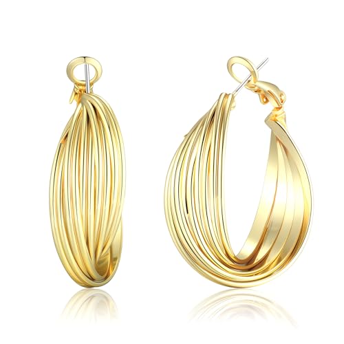 Chunky Hoop Huggie Dangle Tassel Pearl Bow Heart Charm Stud Cilp-on Earrings for Women, 14K Gold plated/Sterling Silver Plated CZ Large Jewelry Vintage Dainty Trendy Gift Daily Prom Party - style: Chunky Twist Hoop-GD