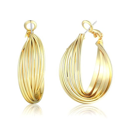 Chunky Hoop Huggie Dangle Tassel Pearl Bow Heart Charm Stud Cilp-on Earrings for Women, 14K Gold plated/Sterling Silver Plated CZ Large Jewelry Vintage Dainty Trendy Gift Daily Prom Party - style: Chunky Twist Hoop-GD