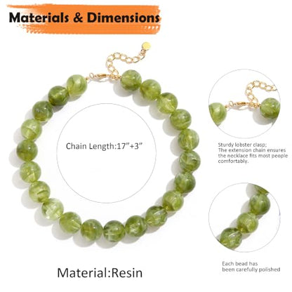 Chunky Necklaces for Women Trendy 20MM Large Resin Beaded Necklace Bold Statement Chunky Choker Necklace Boho Beads Summer Beach Jewelry - color: Olive Green