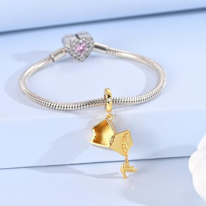 14K Gold Plated Charms for Bracelets Necklace Star Moon Cross Beads Woman | 925 Sterling Silver Charms Butterfly Cute Cat Dog Evil Eye Lucky Bracelet Beads Aesthetic Peandant Jewelry Gift for Mom - color: gold 4