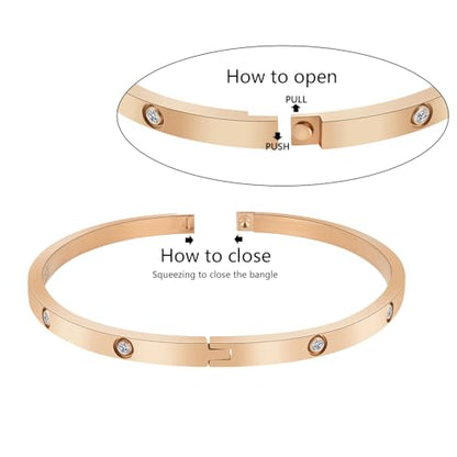 4mm Width Thin Love CZ Bangle Bracelet for Women - color: Rose Gold