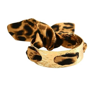 Chunky Gold Hammered Bracelets for Women, Leopard Print Scarf Big Golden Stainless Steel Cuff Bangle Silk Styling Charm Stackable Statement Jewelry Gifts - color: 2.1CM-Gold