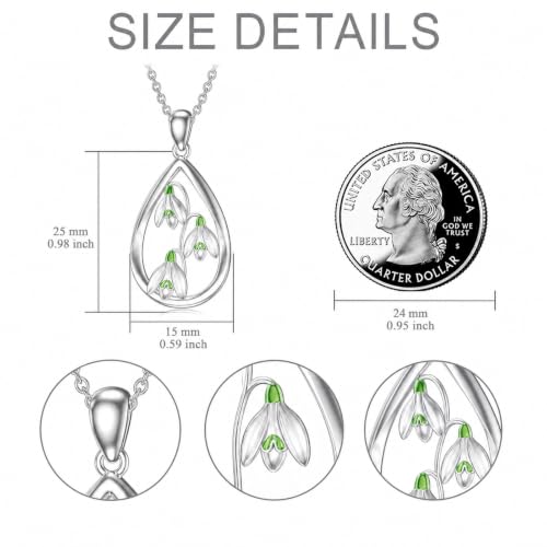 12 Month Birth Flower Necklace for Women 925 Sterling Silver Floral Teardrop Pendant Birthday Jewelry Gifts - color: 01. January Snowdrop