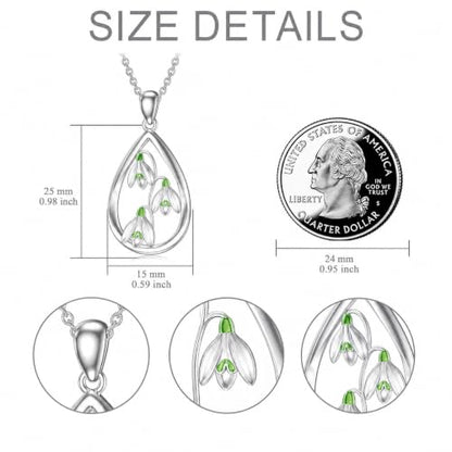 12 Month Birth Flower Necklace for Women 925 Sterling Silver Floral Teardrop Pendant Birthday Jewelry Gifts - color: 01. January Snowdrop