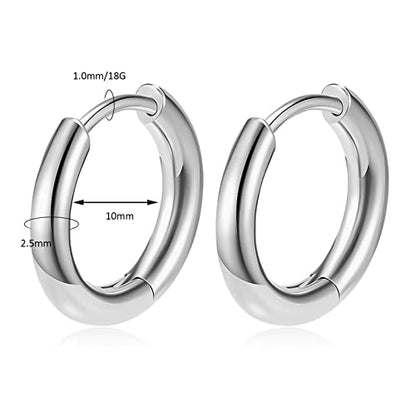 Titanium Huggie Hoop Earrings Hypoallergenic Nickel Free Hinged Sleeper Earrings for Sensitive Skin Cartilage Helix Lobes - style: Huggie 10mm silver