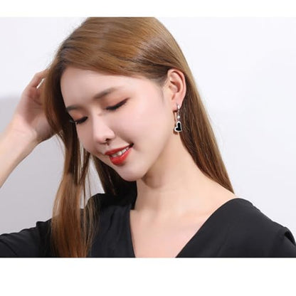 Fashion Huggie Hoop Earrings for Women Teens White Gold Cubic Zirconia Love Heart Hoops Polygonal Exaggerated Geometric Drop Dangle Earrings Black And White Squares Minimalist Everyday Jewelry Gifts - style: Heart