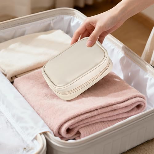 Mkono Travel Jewelry Case Mini Travel Jewelry Organizer Pouch with 5 Pages | Double Sided Velvet Pages, PU Shell, Adjustable Ring Binders, PVC Windows, Storage for Necklaces Earrings Rings Bracelets