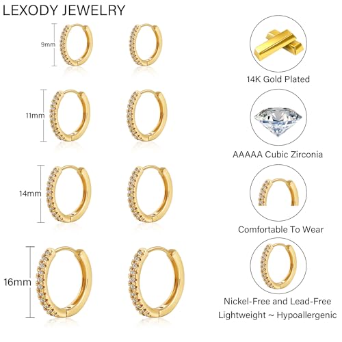 Small Gold Hoop Earrings Set for Women, 14K Gold Plated Tiny Lightweight Cubic Zirconia Huggie Earrings Trendy Dainty Cartilage Earring Jewelry for Women Gifts