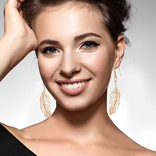 BENECREAT 12pcs Real 18K Gold Plated Brass Feather Pendants, 1.5x0.5x0.06inch Feather Charms Pendants for DIY Earrings Necklaces Bracelets, Hole: 1.2mm - color: Feather