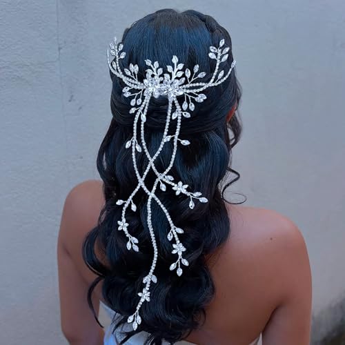 JHOO Rhinestone Hair Vine Comb, Bridal Wedding Hair Accessories,Silver Alloy Headpiece for Bridesmaids (Silver) - color: Silver