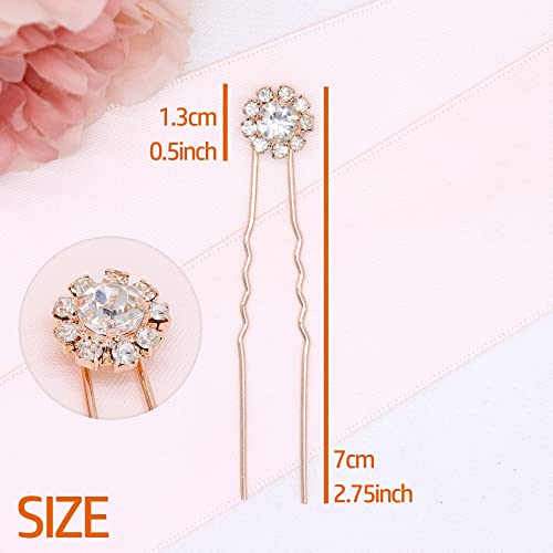 Crystal Bridal Hair Pins Clips Wedding Hair Accessories Hair Set Jewelry With Rhinestone For Brides and Bridesmaids Set Of 12 (Rose Gold) - color: Rose Gold