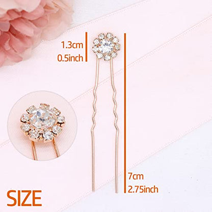 Crystal Bridal Hair Pins Clips Wedding Hair Accessories Hair Set Jewelry With Rhinestone For Brides and Bridesmaids Set Of 12 (Rose Gold) - color: Rose Gold