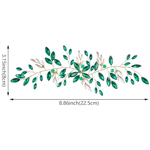 Aswewamt Green Emerald Crystal Hairband - Hair Accessory for Women, Green Leaf Headpiece for Bride, Bridesmaid, Wedding, Party, Prom, Dance, Gift