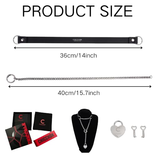 Heart Slip Chain Necklace Black Punk Gothic Leather Choker Collar Necklaces for Women - size: Large