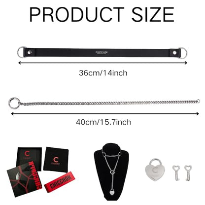 Heart Slip Chain Necklace Black Punk Gothic Leather Choker Collar Necklaces for Women - size: Large