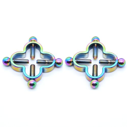 2Pcs Four Leaf Clover Non-Piercing Nipple Rings Stainless Steel Fake Nipple Rings Shield Barbell Ring Nipple Piercing Summer Beach Faux Body Jewelry for Women - color: Colorful