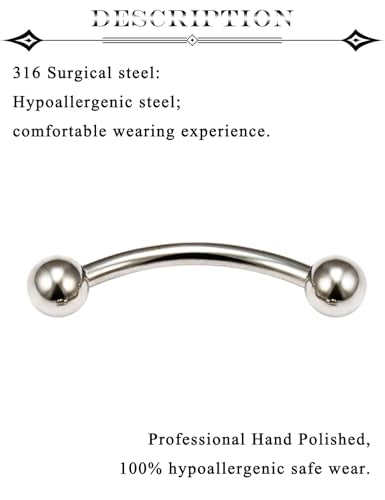 Eyebrow Piercing Jewelry Surgical Steel Vertical Labret Lip Jewelry Curved Barbell Tiny Eyebrow Rings Ear Rook Navel Small Belly Button Ring for Women Men 16g 6mm/8mm/10mm/12mm/14mm/16mm - color: silvertone,ball+spike