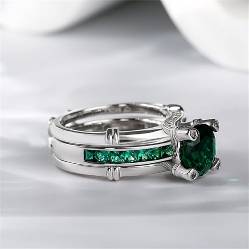 Jeulia Diamond Band Rings for Women cz Sterling Silver Interchangeable Ring Sets Wedding Engagement Anniversary Promise Ring Bridal Sets - color: Emerald Green