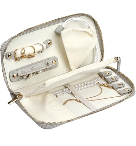 Travel Jewelry Organizer Case - for Tangle-Free Necklaces, Earrings, Rings, Bracelets Storage, Travel Essentials, Fashion Portable Jewelry Travel bags for Women - Large Gray - color: Large Gray