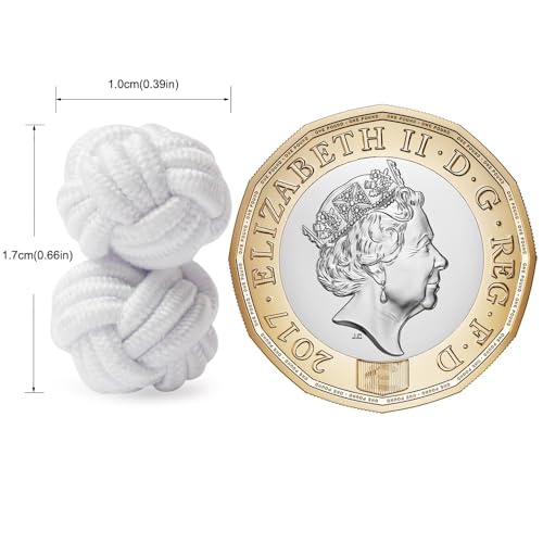 HONEY BEAR Round Silk Knot Elastic Fabric Cufflinks for Men Women 1 Pair | Wedding Business, Tarnish-Resistant, for Groomsmen, Father, Husband, Wife, Anniversary, and Formal Events - style: White