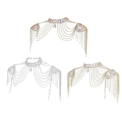 Crystal Tassels Arm Chain Women Body Jewelry Multilayer Shoulder Body Jewelry Shoulder Chain Necklace for Any Occasion - color: Gold-color