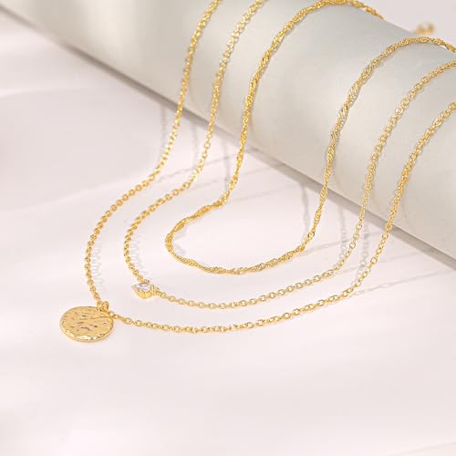 Layered Necklaces for Women - Dainty Necklace Stack 14K Gold Plated Layering Pendant Necklace Set Simple Gold Necklaces for Women Trendy Jewelry Gifts for Women - color: Gold-Set3
