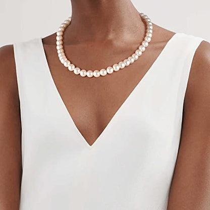 White Pearl Necklace Stud Set: 8mm/10mm Elegant White Pearl Stand Stud Earring Wedding Jewelry with Dainty Silver Clasp for Bride Bridemaid - Trendy Simple Dainty Wedding Fashion Prom Accessory for Girl Mother Women