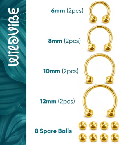 Surgical Steel Septum Rings 16g 14g - Lip Ring Smiley Piercing Hoop for Cartilage Earrings, Tragus, Helix, Daith, Conch - Eyebrow Circular Horseshoe Septum Piercing Jewelry - color: 16g Set - Gold