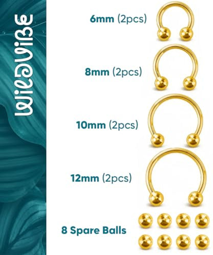 Surgical Steel Septum Rings 16g 14g - Lip Ring Smiley Piercing Hoop for Cartilage Earrings, Tragus, Helix, Daith, Conch - Eyebrow Circular Horseshoe Septum Piercing Jewelry - color: 16g Set - Gold