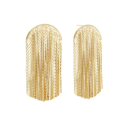 Sylph 14K 18K Gold Plated Chandelier Earrings for Women, Long Tassel Earring Huggie, Silver Leaf Dangle Drop Earrings, Dainty Bohemian Jewelry Gifts for Wedding Everyday Wear - color: C-18K Gold Plated Fringe Earrings