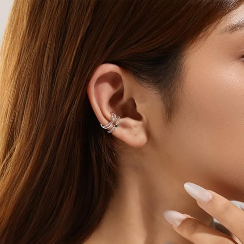 Ear Cuff for Women,Non Piercing Huggie Ear Cuff Earrings | Non Piercing Vintage Adjustable Ear Cuff Earrings Clip On Cartilage Ear Jewelry - style: CZ Set