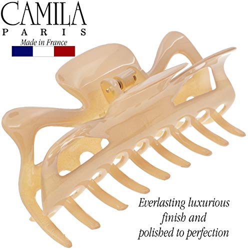 Camila Paris CP3049 French Large Hair Clips for Women Thick Hair for Long Curly Wavy Hair, Girls Hair Claw Clip, Durable Styling Big Claw Clip for Thick Hair, Strong Hold No Slip Grip, Made in France - color: Beige 4.5"