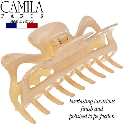 Camila Paris CP3049 French Large Hair Clips for Women Thick Hair for Long Curly Wavy Hair, Girls Hair Claw Clip, Durable Styling Big Claw Clip for Thick Hair, Strong Hold No Slip Grip, Made in France - color: Beige 4.5"