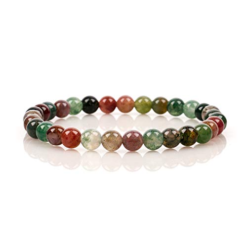 Cherry Tree Collection - Small, Medium, Large Sizes - Gemstone Beaded Bracelets For Women and Men - 6mm Round Beads - color: Indian Agate, size: Large