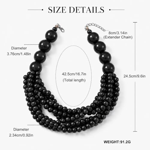 Handmade Layered Wood Bead Necklace for Women - Chunky African Statement Necklace, Natural Khaki Beaded Jewelry, Hypoallergenic & Skin-Safe for Sensitive Skin, Boho Rainbow Inspired Chunky Collar Necklace - color: Black