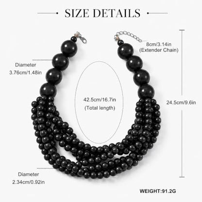Handmade Layered Wood Bead Necklace for Women - Chunky African Statement Necklace, Natural Khaki Beaded Jewelry, Hypoallergenic & Skin-Safe for Sensitive Skin, Boho Rainbow Inspired Chunky Collar Necklace - color: Black