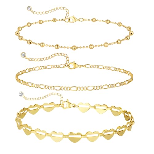Warshion Ankle Bracelets for Women - 14K Gold Plated Waterproof Gold Anklet Delicate Chain Women's Anklets Summer Beach Pearl Jewelry Layering Gift Non Tarnish - style: ANKLETS-H