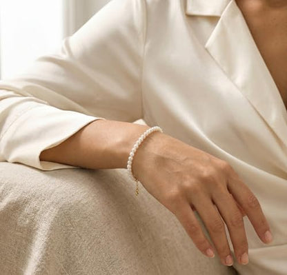 NECOCY 14K Gold Plated Pearl Bracelets for Women, Dainty Bracelets Stack Trendy Pearls Beaded Link Chain Charm Bracelets Set Layered Tiny Wedding Prom Jewelry Gift for Women Mother's Day Graduation - style: Style-9