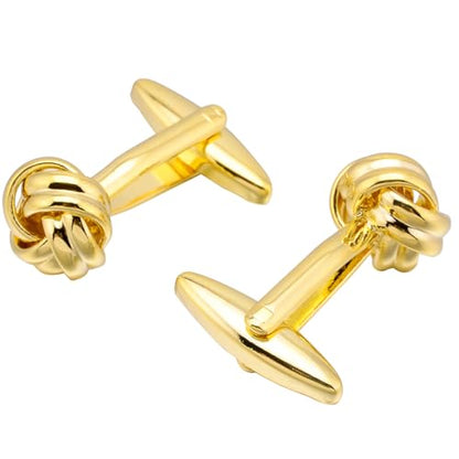 Knot Cufflinks in Gift Box Cuff Links for Men Lady Daily Wear Shirt | Men's Women Cufflink Set Jewelry for Wedding Party Prom Office Formal or Casual Business Tuxedo Dress, Easy to Put on - style: Golden Tone Knot #2
