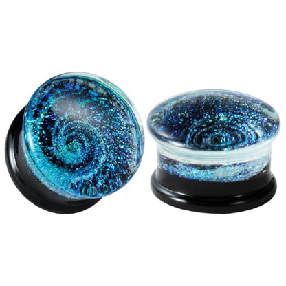 COOEAR Glass Plugs And Tunnels Galaxy Piercing Flared Expander Stretchers Pair Gift Packed Jewelry Size 2g(6mm) to 1 Inch(25mm). - size: 25 mm